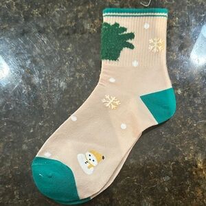 Daily Charme Festive Beige and Green Socks with Snowman Design - New